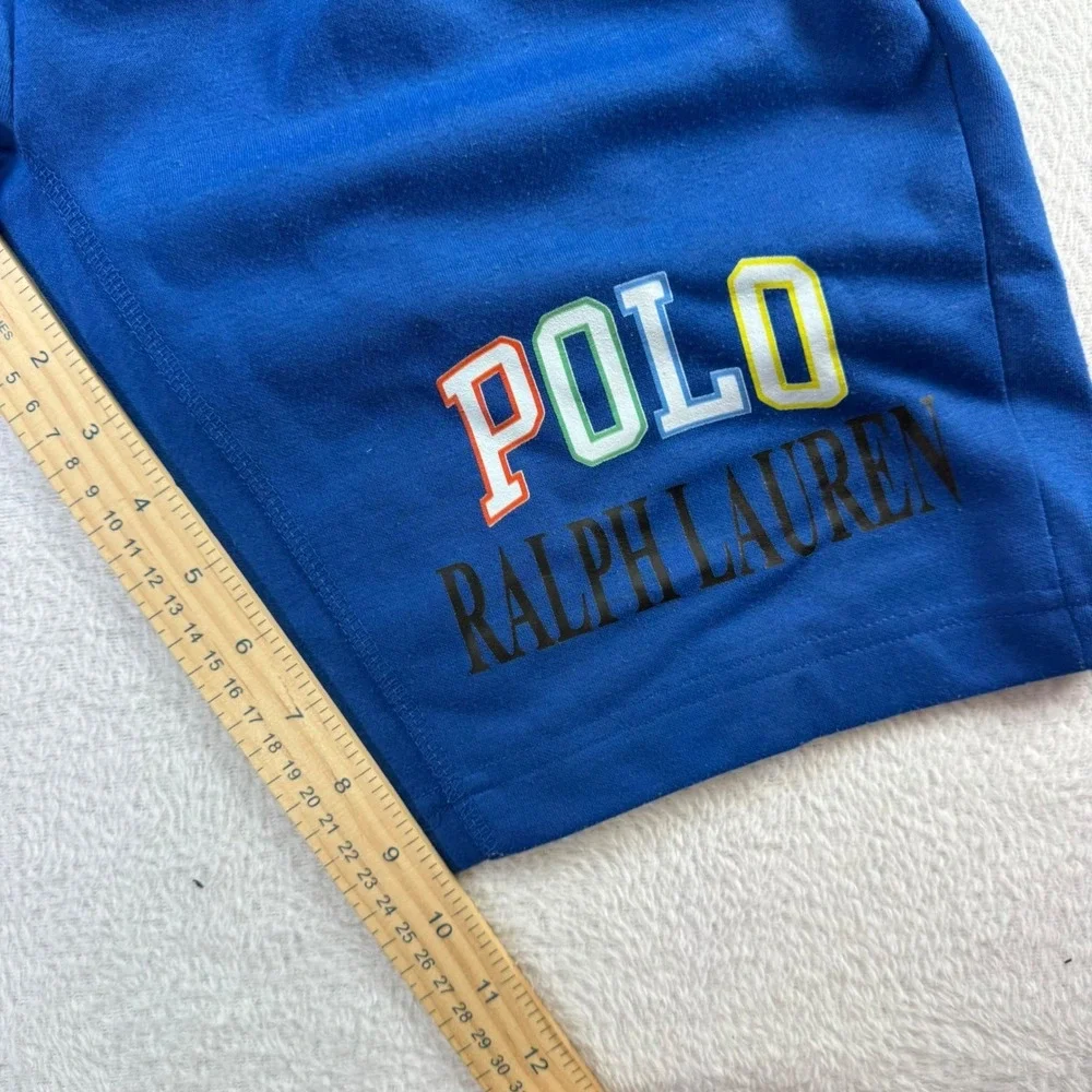 Polo Ralph Lauren Athletic Shorts Mens Small Blue Graphic Logo Knit Drawstring